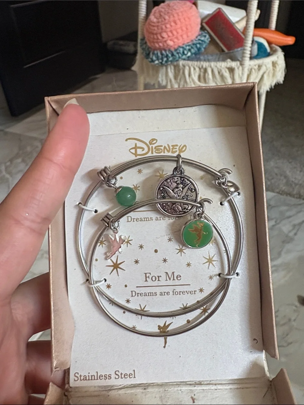 Disney Sterling Silver Bangle Set with Green Enamel and Pink Glitter Charms - Picture 3 of 3